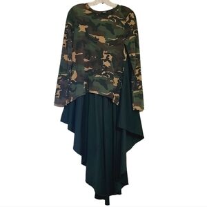 Yellow Cabbage | Women's Camo High Low Ruffle Blouse or Dress (Size Medium)